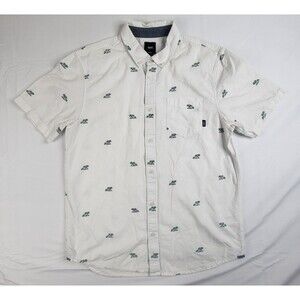 Vans Off The Wall Shirt Mens Med White Button Down Short Sleeve Beach Theme